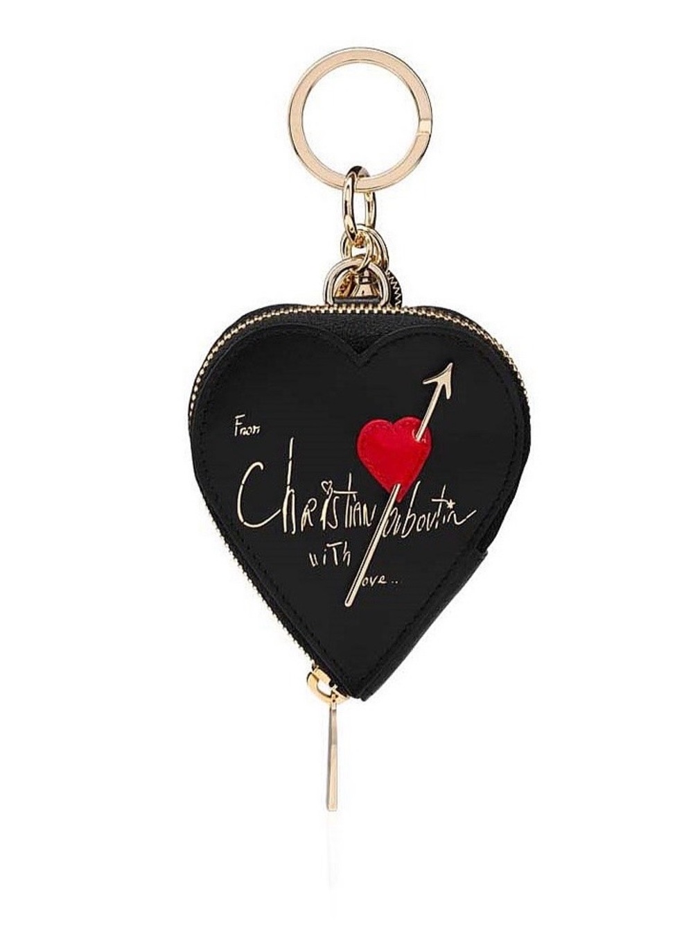 Christian Louboutin Black Heart Keyring Pouch with Red Heart and Gold Hardware